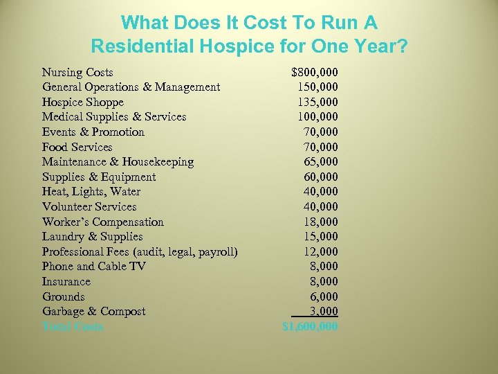 What Does It Cost To Run A Residential Hospice for One Year? Nursing Costs