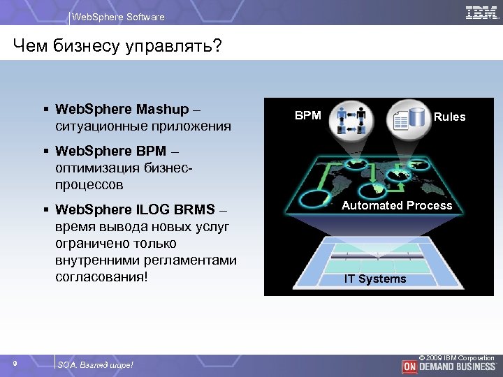 Web. Sphere Software Чем бизнесу управлять? § Web. Sphere Mashup – ситуационные приложения BPM