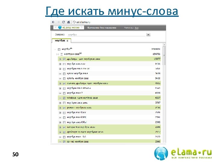 Где искать минус-слова 50 