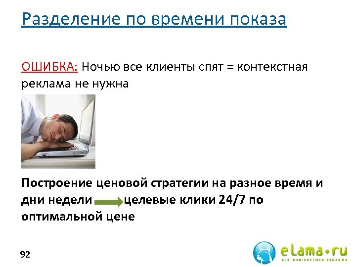 Разделение по времени показа ОШИБКА: Ночью все клиенты спят = контекстная реклама не нужна