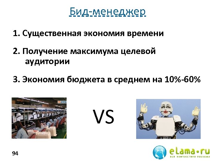 Бид-менеджер 1. Существенная экономия времени 2. Получение максимума целевой аудитории 3. Экономия бюджета в