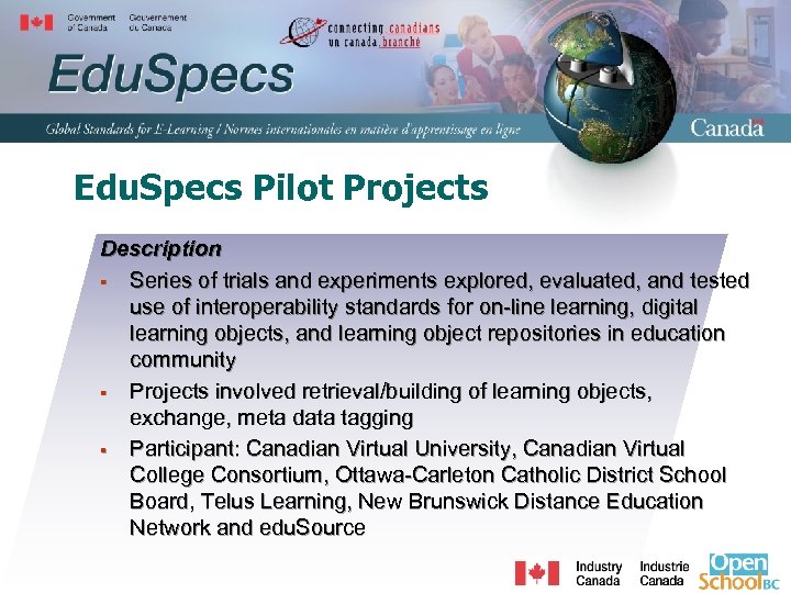 Edu. Specs Pilot Projects Description § Series of trials and experiments explored, evaluated, and