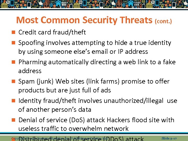 Most Common Security Threats (cont. ) n n n Credit card fraud/theft Spoofing involves