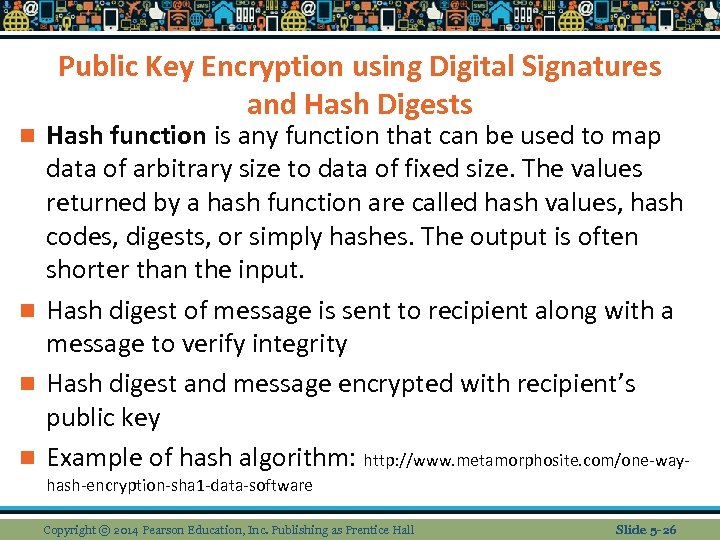 Public Key Encryption using Digital Signatures and Hash Digests Hash function is any function