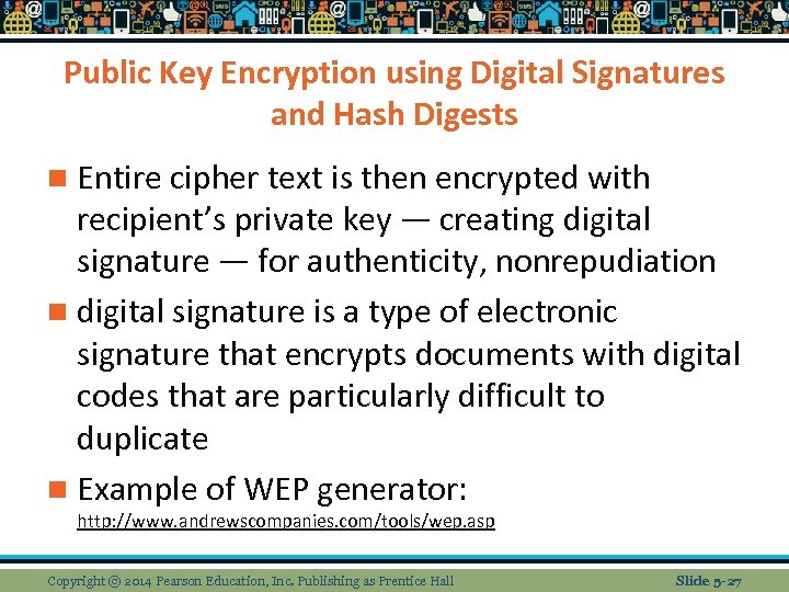 Public Key Encryption using Digital Signatures and Hash Digests n Entire cipher text is