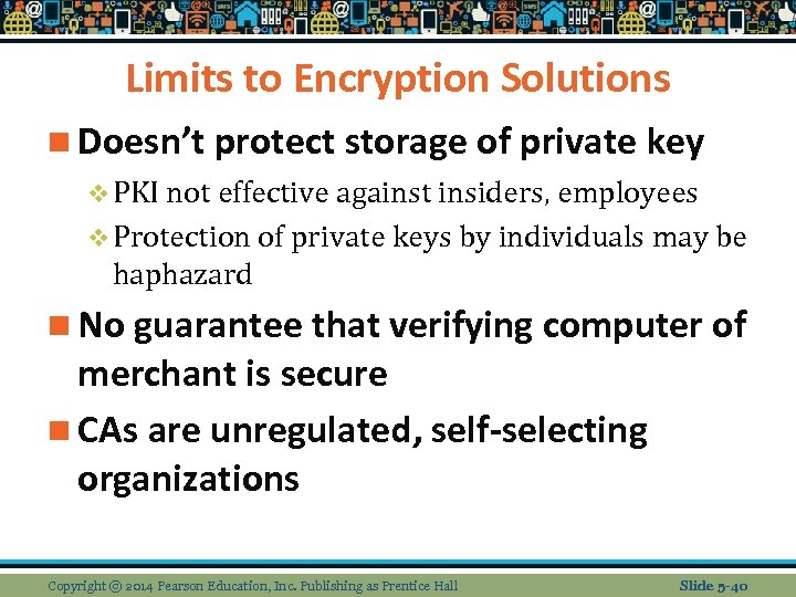 Limits to Encryption Solutions n Doesn’t protect storage of private key v PKI not