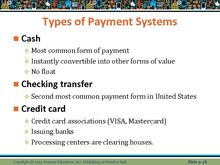 Types of Payment Systems n Cash v Most common form of payment v Instantly