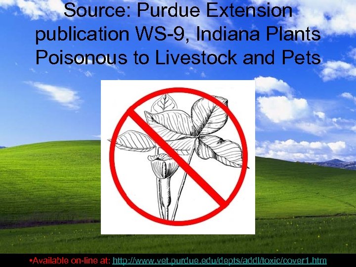 Source: Purdue Extension publication WS-9, Indiana Plants Poisonous to Livestock and Pets • Available