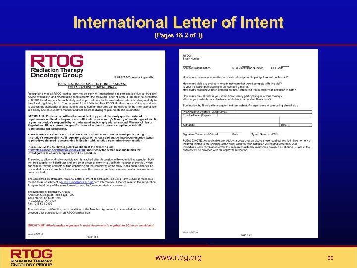 International Letter of Intent (Pages 1& 2 of 3) www. rtog. org 33 