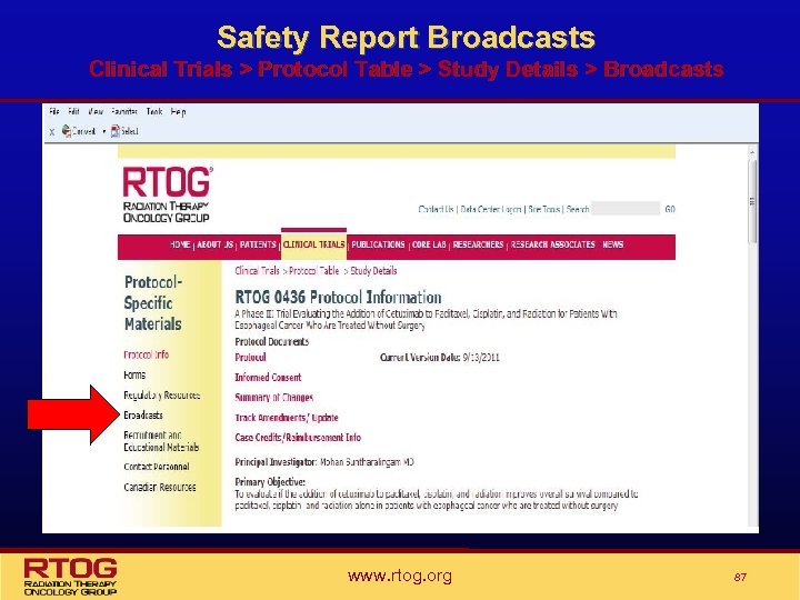 Safety Report Broadcasts Clinical Trials > Protocol Table > Study Details > Broadcasts www.