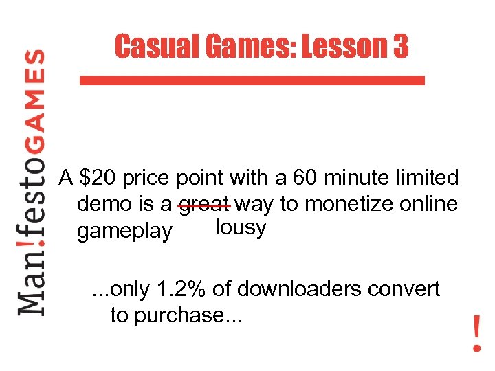 Casual Games: Lesson 3 A $20 price point with a 60 minute limited demo