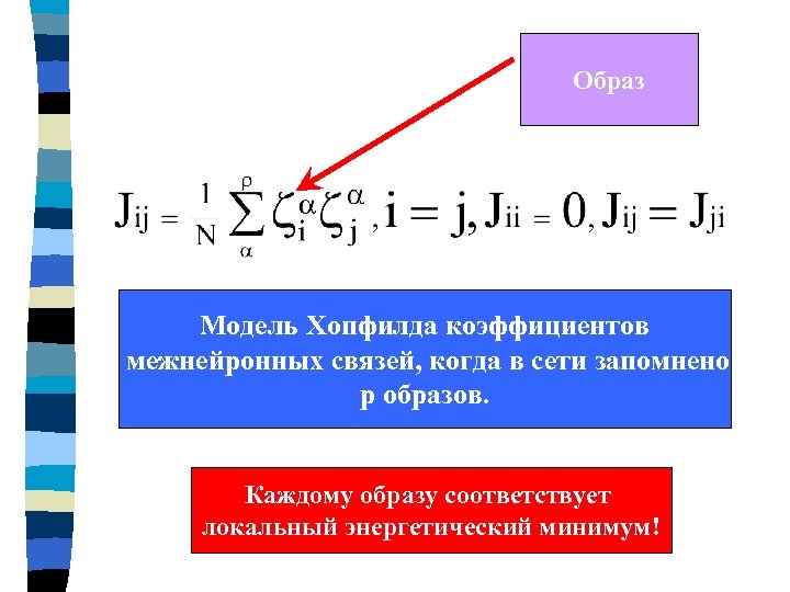 Образ Модель Хопфилда коэффициентов межнейронных связей, когда в сети запомнено p образов. Каждому образу