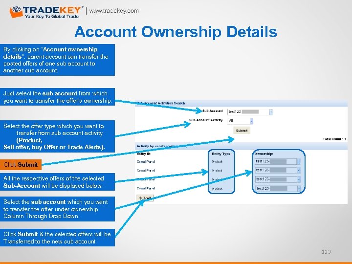 Account Ownership Details By clicking on “Account ownership details”, parent account can transfer the