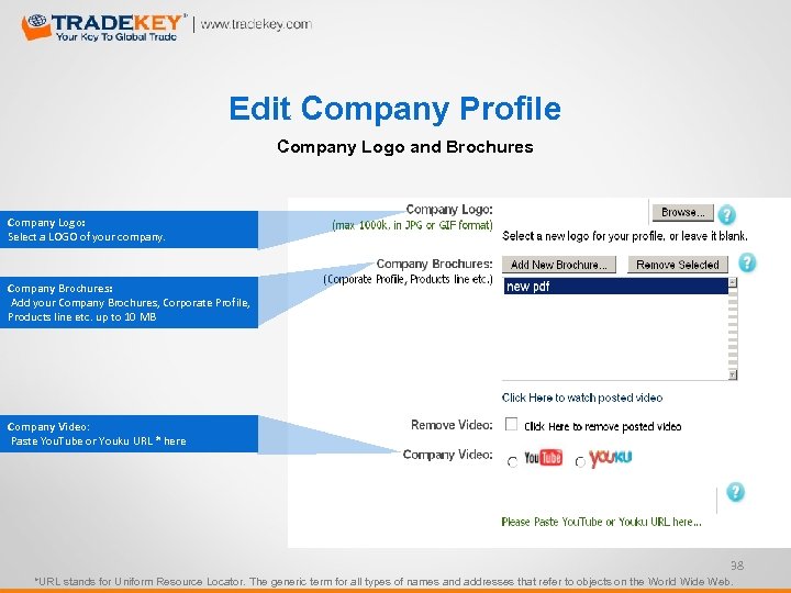 Edit Company Profile Company Logo and Brochures Company Logo: Select a LOGO of your
