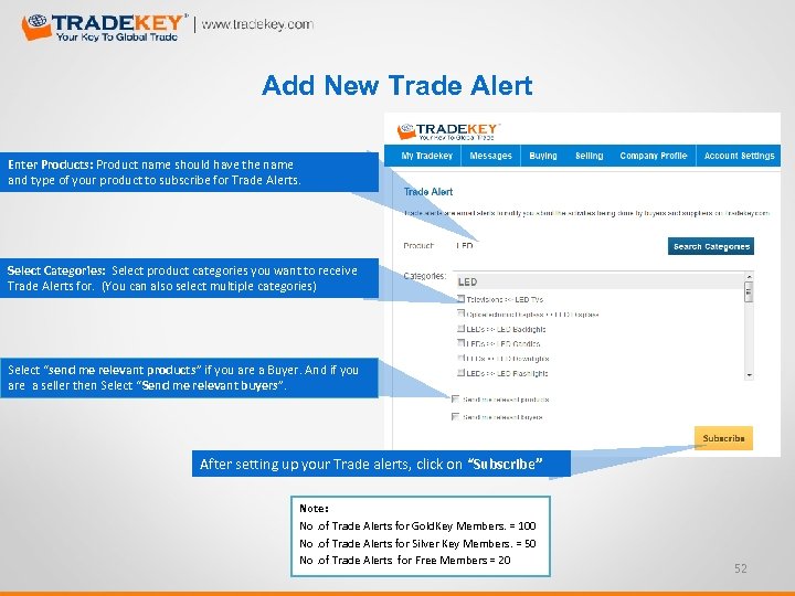 Add New Trade Alert Enter Products: Product name should have the name and type