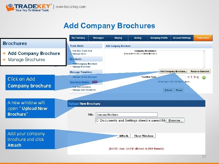Add Company Brochures Click on Add Company brochure A new window will open “