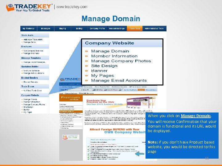 Manage Domain When you click on Manage Domain, You will receive Confirmation that your