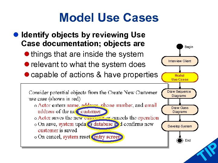 Model Use Cases l Identify objects by reviewing Use Case documentation; objects are l