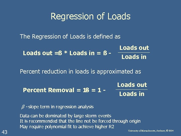 Regression of Loads The Regression of Loads is defined as Loads out =ß *