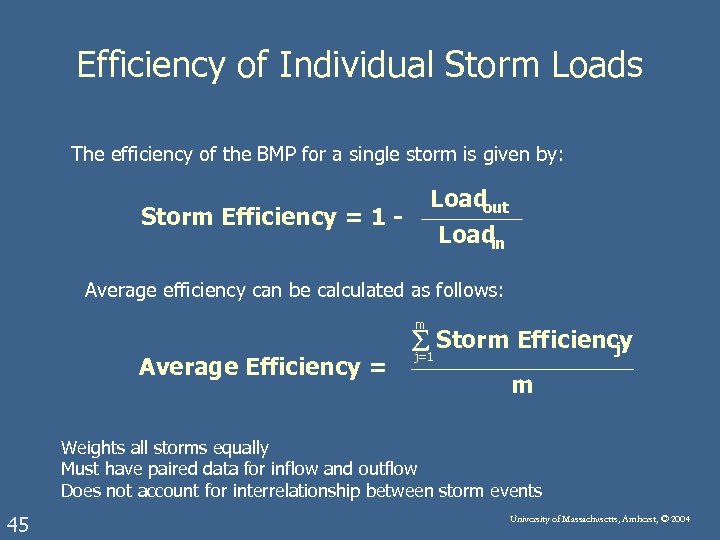 Efficiency of Individual Storm Loads The efficiency of the BMP for a single storm