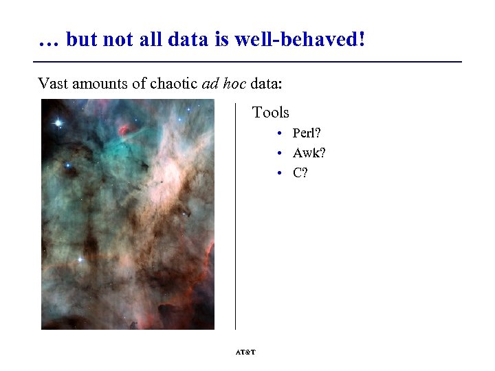 … but not all data is well-behaved! Vast amounts of chaotic ad hoc data: