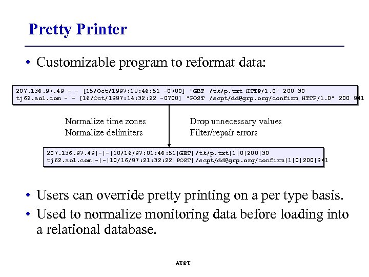 Pretty Printer • Customizable program to reformat data: 207. 136. 97. 49 - -
