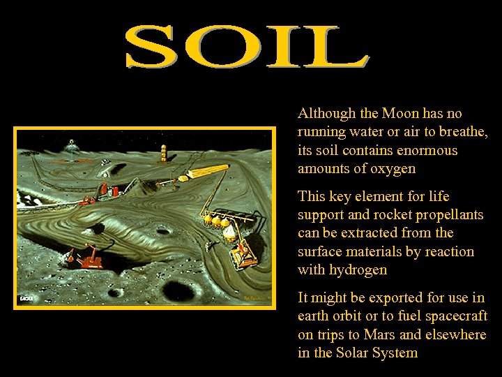 Although the Moon has no running water or air to breathe, its soil contains