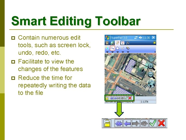 Smart Editing Toolbar p p p Contain numerous edit tools, such as screen lock,