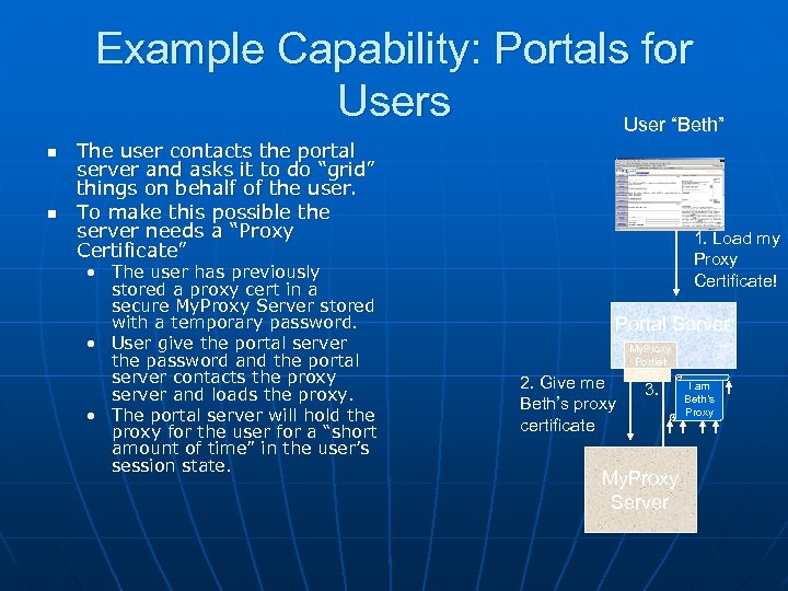Example Capability: Portals for Users User “Beth” n n The user contacts the portal