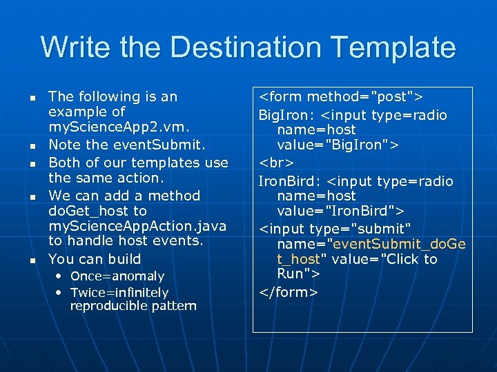 Write the Destination Template n n n The following is an example of my.