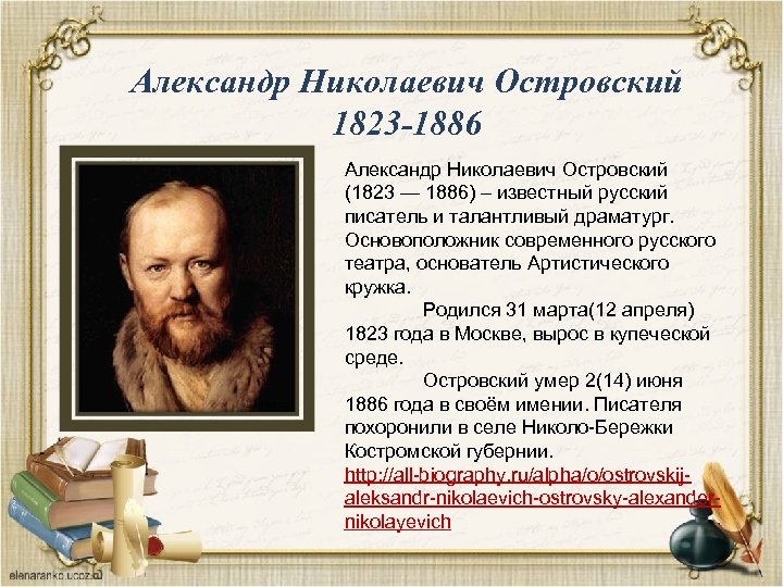 Александр Николаевич Островский 1823 -1886 Александр Николаевич Островский (1823 — 1886) – известный русский