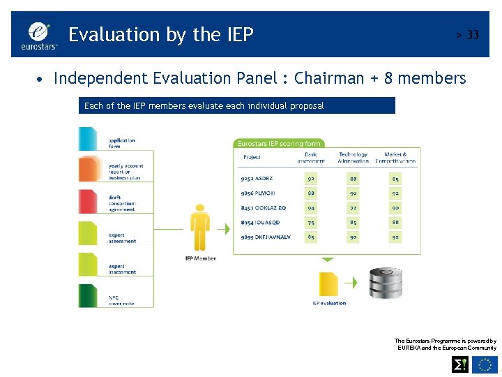 Evaluation by the IEP > 33 • Independent Evaluation Panel : Chairman + 8