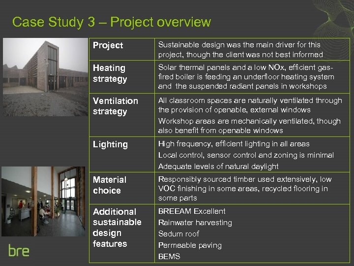 Case Study 3 – Project overview Project Sustainable design was the main driver for