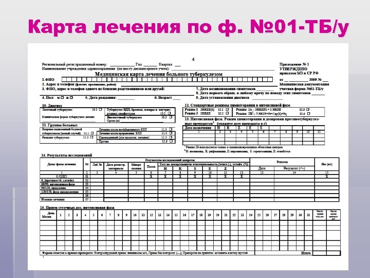 Карта лечения по ф. № 01 -ТБ/у 
