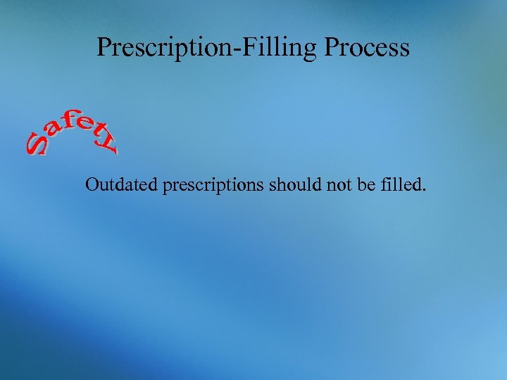 Prescription-Filling Process Outdated prescriptions should not be filled. 