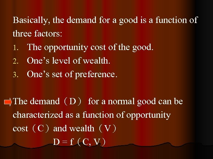 Basically, the demand for a good is a function of three factors: 1. The