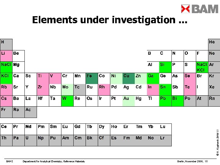 © H. Kipphardt, BAM I. 1 Elements under investigation. . . BAM I Department