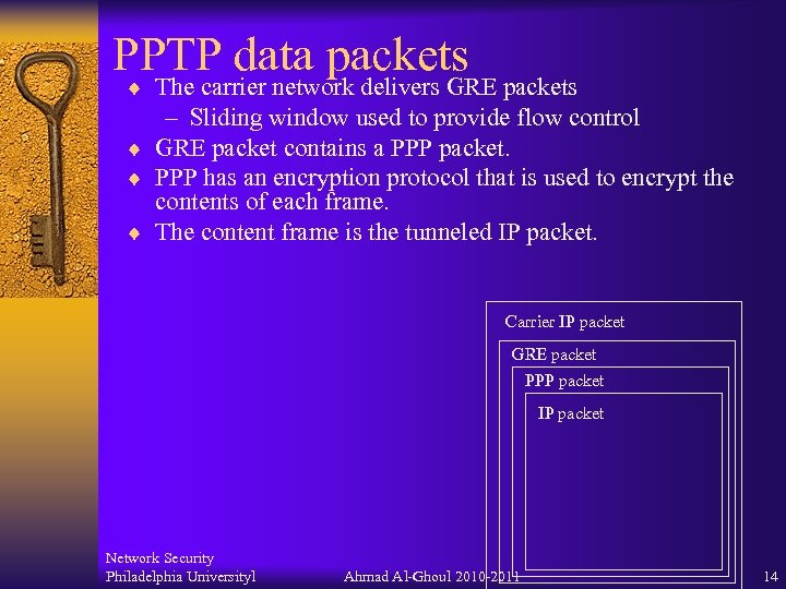 PPTP data packets ¨ The carrier network delivers GRE packets – Sliding window used