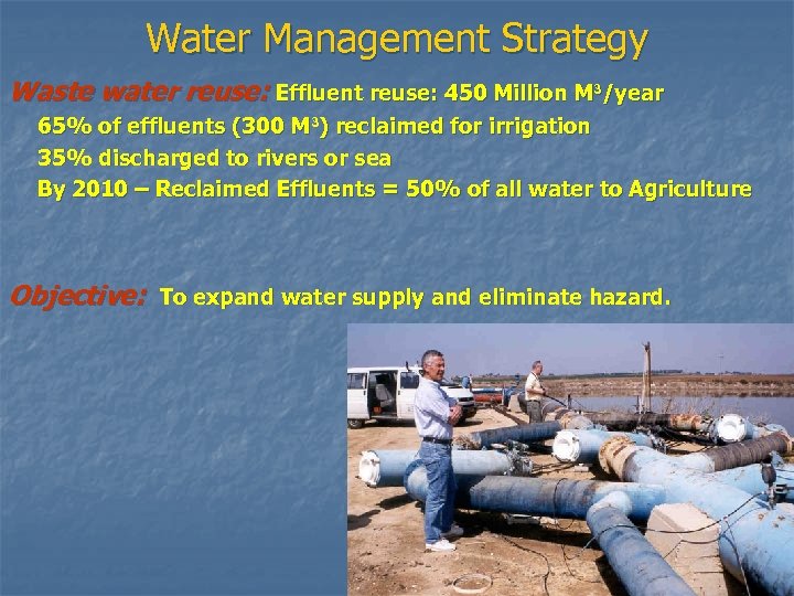 Water Management Strategy Waste water reuse: Effluent reuse: 450 Million M 3/year 65% of