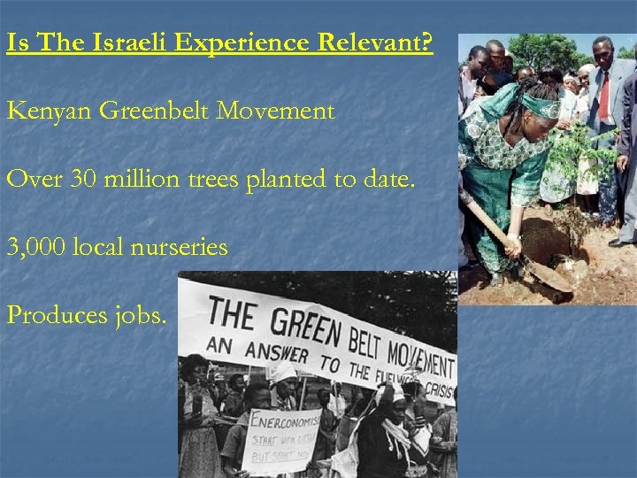 Is The Israeli Experience Relevant? Kenyan Greenbelt Movement Over 30 million trees planted to