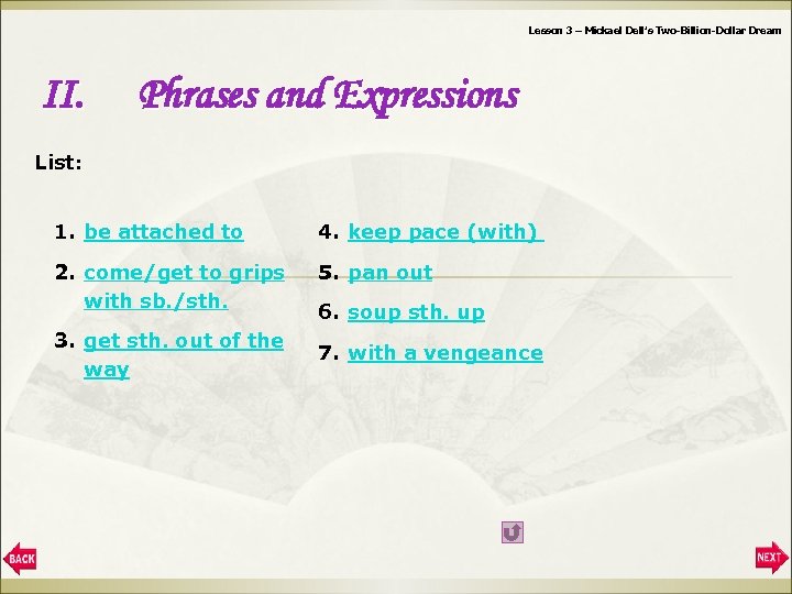Lesson 3 – Mickael Dell’s Two-Billion-Dollar Dream II. Phrases and Expressions List: 1. be