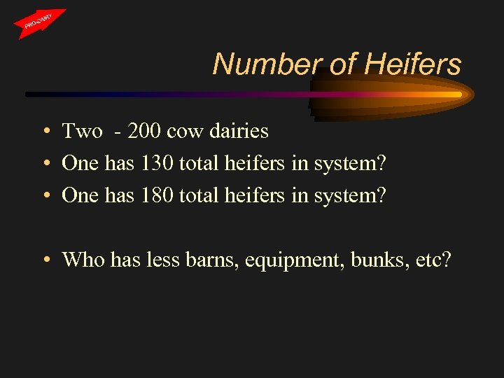 Number of Heifers • Two - 200 cow dairies • One has 130 total