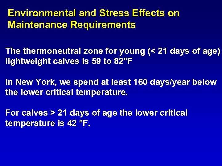 Environmental and Stress Effects on Maintenance Requirements The thermoneutral zone for young (< 21