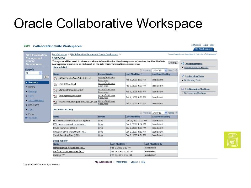 Oracle Collaborative Workspace 