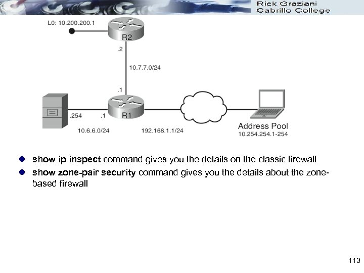 l show ip inspect command gives you the details on the classic firewall l