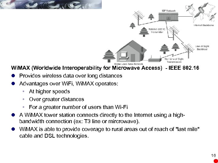 Wi. MAX (Worldwide Interoperability for Microwave Access) - IEEE 802. 16 l Provides wireless
