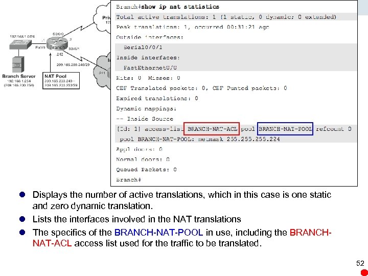 l Displays the number of active translations, which in this case is one static