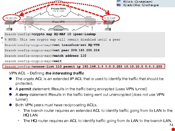 VPN ACL – Defining the interesting traffic l The crypto ACL is an extended