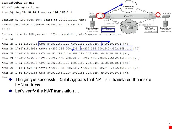 l The ping is successful, but it appears that NAT still translated the inside