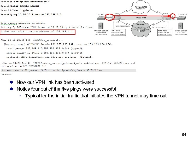 l Now our VPN link has been activated l Notice four out of the
